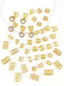 45pcs Heart Shaped Hair Scrunchies Accessories, Metal Hollow Adjustable, Fashion Minimalist Braiding Beads, Suitable For Girls In Summer - Gold - View 5