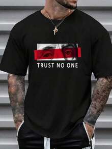 Men's Short-Sleeved Crew Neck T-Shirt With Letter Print And Eye Design, A Cool Casual Style Perfect For Going Out And Everyday Wear. Made Of Cool And Comfortable Fabric, The Relaxed Fit Looks Great And Is Easy To Style For  Urban And Youthful Looks All Year Round. RRJE - 黑色 - 查看 7