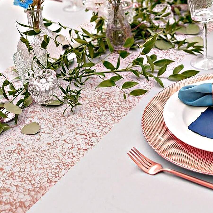 1/6 Rose Gold Table Runner 11*108 Inches, Party Supplies, Tablecloth Decor For Wedding, Bridal Shower, Banquet, Birthday Party, Dessert Table, Buffet, Anniversary, DIY