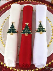 2/4/6pcs Green Christmas Tree Napkin Rings, Suitable For Christmas Table Decoration Napkin Holders, Classic Christmas Tree Napkin Holders, Christmas Tree Napkin Clips - Multicolor - View 1