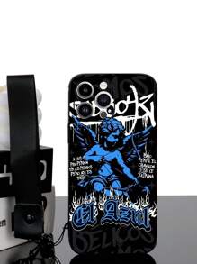 1 个黑色 TPU 天使与字母背景防震手机壳和 1 个黑色挂绳，适用于 /Android///OPPO 手机 - 彩色 - 查看 2