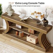Tribesigns 70.9-Inch Long Farmhouse Entryway Console Table With Storage, 3-Tier Wooden Couch Table Behind Sofa, For Entry, Entrance, Hallway, Foyer, Living Room, Rustic Brown - Brown - View 8
