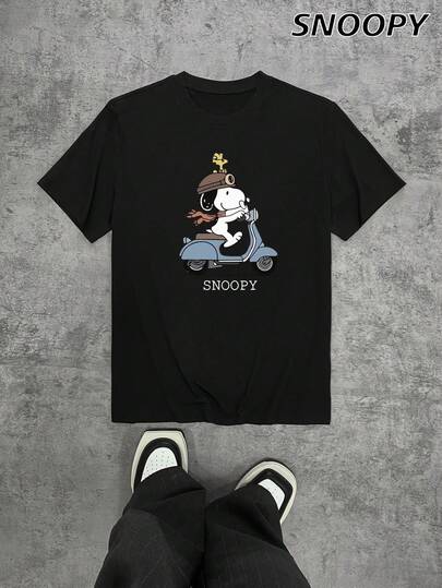 骑电动车 男士舒适短袖宽松休闲卡通印花上衣