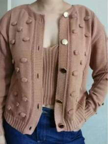 Winter Coat Knitted Cold Weather Blouse Cardigan Style Casual Party Knitwear Women's Clothing - 米色 - 查看 3