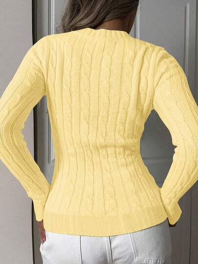 Apperloth A Women's Casual Soft V-Neck Long Sleeve Fitted Short Knit Sweater, Basic Pullover, Suitable For Spring/Autumn, School, Christmas, Teacher