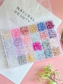 1 Box 24 Colors, Around 600pcs Fashion Minimalist Multicolor Bright Colored 8mm Crystal Glass Flat Beads/High Quality Crystal Flower Ball Beads Combo Box, DIY Jewelry Necklace Bracelet Crafting Supplies A+B Set - 24 Color Package - View 11