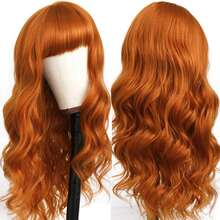 26 Inch Long Wavy Ginger Wigs With Bangs For Women Long Curly Natural Heat Resistant Fiber Synthetic Wine Orange Wigs For Halloween Daily Use Party Cosplay - Ginger - View 4