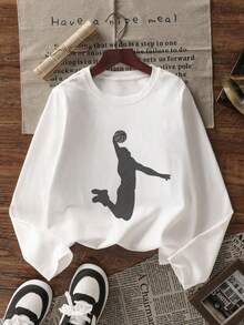 1pc Tween Boy Casual Printed Long Sleeve T-Shirt, Spring/Autumn, Fashionable, Warm And Comfortable Design For Young Students - White - View 1