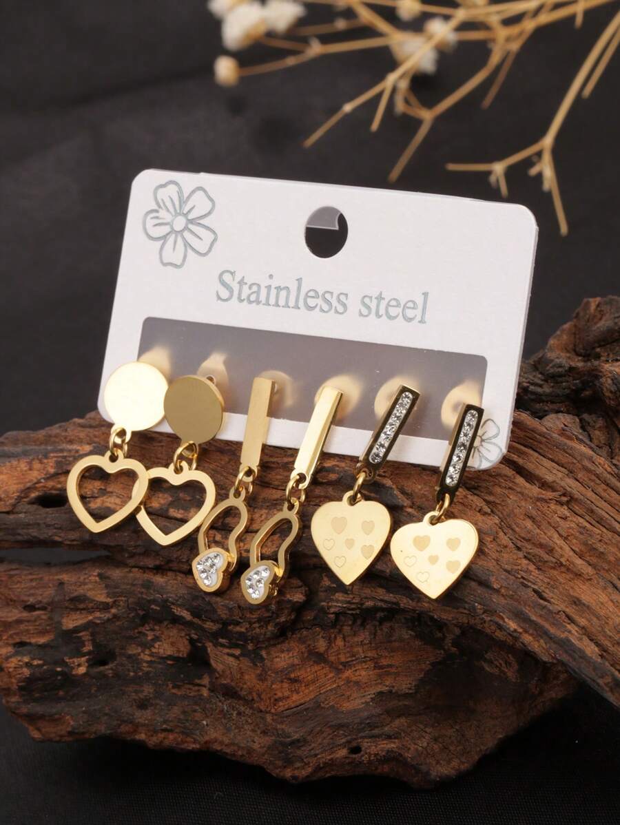 1 对不锈钢罗马数字耳环，18K 金色大方晶锆石耳钉，适合作为妻子/女友情人节礼物，女士日常佩戴