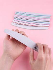 5pcs/10pcs Professional Nail Files, New Colorful Crescent Nail Files, Reusable Double-Sided Sandpaper Boards, 80/100/150/180/240 Grit Durable Zebra Nail Files, Suitable For Natural Nails/Acrylic Nails/Foot Care - Light Grey - View 5