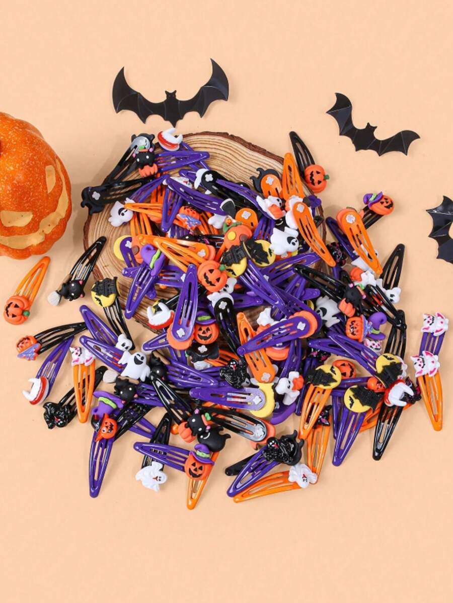 10pcs/20pcs Random Color Cartoon Resin Hair Clips Set, Halloween Girls Bangs Clips, Side Clips, BB Clips - Multicolor - View 1