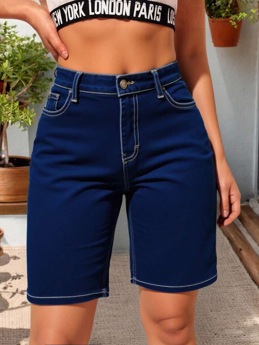 女士短裤 - 深色水洗藍 - 查看 1