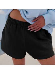 Women's Drawstring Sweat Shorts High Waisted Summer Workout Lounge Shorts With Pockets Lastic Low Rise SweatShorts For Women Casual Loose Solid Color Lounge Shorts Y2k Athletic Summer Shorts - 黑色 - 查看 2