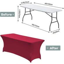 6FT Stretch Spandex Table Cover For Rectangular Fitted Folding Tables Wrinkle Resistant Elastic Stretchable Patio Tablecloth Protector For Party Banquet Wedding And Events Apple Red