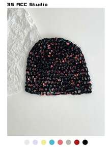 Y2K 时尚亮片网眼帽,镂空透气编织针织帽,复古百搭轻便宽松无檐帽,复古可折叠设计,女士粉彩色系,春夏款 - 涼帽 - 查看 27