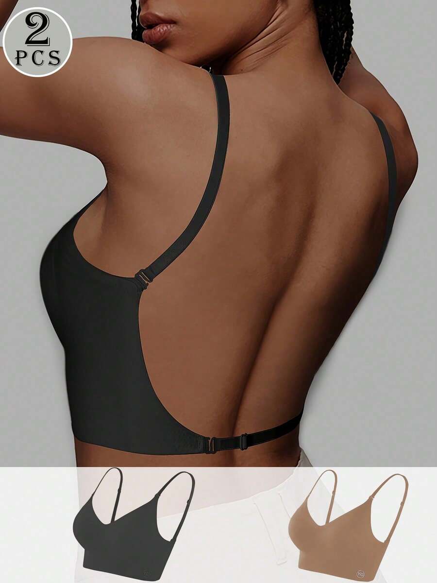 1/2 Pcs Seamless Backless Wireless Bra - 3-Way Cross-Back Design, Removable Pads & Adjustable Straps, Elegant Everyday Undergarment For Women, Comfortable Undergarment, Sleek Underwear, Smooth Texture - Nhiều màu - Xem 1