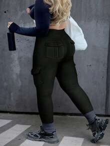 Plus Size Women Casual Everyday Street Style Multi-Pocket Long Leggings