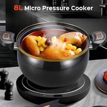 Senmeo Micro Pressure Cooke, Non-Stick Pot, 8L/8.45Qt Multi-Function Micro Pressure Cooking Pot For Open Fire, Induction Cooker, Electric Stove, Gas Stove (BLACK), Dinner For Thanksgiving, Halloween, Christmas, Family Gifts - Black - View 11