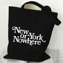 New York Or Nowhere Tote Bag - Large NYC Slogan Design, Reusable Shopping Bag, Durable Beige And Black Unisex Daily Bag, Machine Washable - Perfect Gift For New York City Lovers, Reusable Shopping Bag, Casual Multifunctional Bag, Urban Style, Sturdy Structure, Exclusive For -Friendly Shoppers, Reinforced Handles, -Friendly Buyers - 黑色 - 查看 4