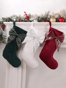 1 件圣诞袜，大号儿童蝴蝶结圣诞袜，红色、绿色、白色长袜适合家庭节日圣诞派对装饰，悬挂礼物圣诞树装饰，糖果装饰，返校/圣诞节必备物品，适合儿童的完美礼物