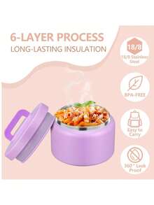 8盎司保溫食物罐，適用於熱食與冷食，保溫午餐容器，熱食罐，防漏真空不鏽鋼寬口午餐湯罐，適用於學校使用（紫色、純黑色、純藍色、粉紅色） - 彩色 - 查看 6
