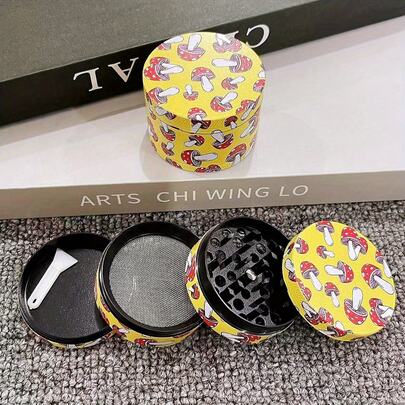 2英寸50毫米可爱蘑菇香草研磨器金属4层手动粉碎机磨浆卡通锌合金草烟草研磨器吸烟配件卷烟工具礼物