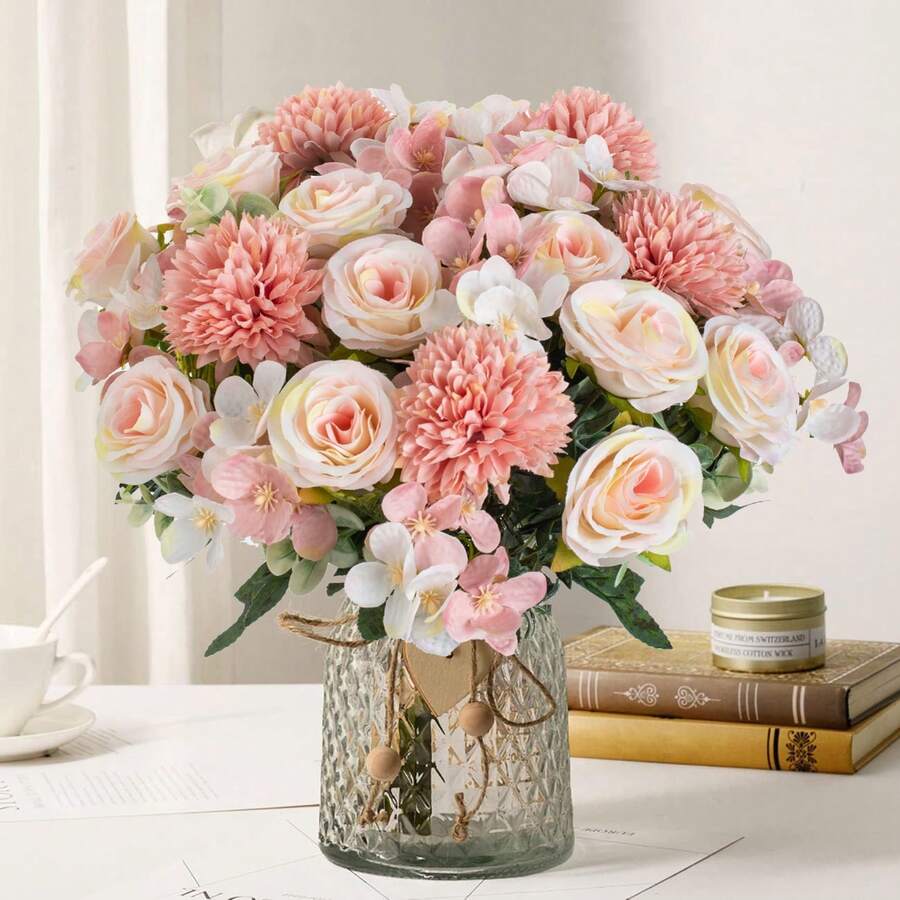 1 Stück/80 Stück 30cm künstliche Rosen Blumenstrauß Seide Hortensie Hochzeitsdekoration, Künstliche Pflanzen, Herbstdekoration Zuhause, Esszimmer, Schlafzimmer, Vase Dekoration, Feiertag Geburtstags Party Zubehör, Hochzeitsszene Szenerie Dekoration, Blumen, Valentinstag Geschenke, Neujahr DIY Material - Pink - Übersicht 1