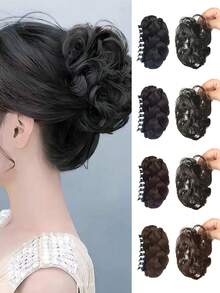 Claw Clip Messy Bun Hair Pieces For Women Messy Wavy Curly Hair Bun Extensions Tousled Updo Bun Hair Clip In Synthetic Hair Bun Ponytail Extension(Dark Brown)