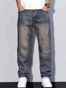 Teen Boy Pocket Straight Loose Casual Jeans, Simple & Fashionable - Medium Wash - View 5
