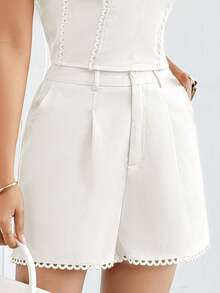 Conjunto 2 piezas elegante unicolor para mujer de tela fresca y detalle tipo bordado de moda - Blanco - Ver 4