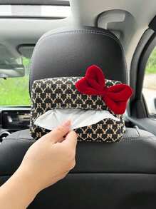 1件装汽车纸巾盒提花多功能挂式抽屉盒汽车扶手箱蝴蝶结纸巾盒 - 均碼 - 查看 5