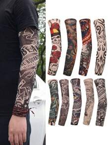 1件装新款花朵手臂纹身袖套，无缝户外骑行防晒袖套，防晒防紫外线男士保暖袖套，遮盖手臂，假纹身袖套，秋季服装万圣节装扮黑色袖套，男士礼物