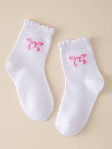 5/10 pares de calcetines de unicolor para niños/calcetines escolares, con decoración de lazo linda, suaves y cómodos, casuales, versátiles, adecuados para la vida diaria, vuelta al colegio, campus, deportes, clases, nuevo semestre, estudiantes, temporada de vuelta al colegio, múltiples combinaciones disponibles