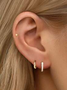 1 chiếc khuyên tai xỏ sụn hình ngôi sao bốn cánh bằng vàng nhỏ thanh lịch, không gây dị ứng bằng bạc Sterling 925, khuyên tai hình ngôi sao phẳng, khuyên tai đinh tán vành tai, khuyên tai đinh tán phẳng, khuyên tai xoắn ốc, khuyên tai sụn, trang sức xỏ sụn cao cấp, dành cho phụ nữ mặc hàng ngày (bán theo 1 chiếc) - Nhiều màu - Xem 5