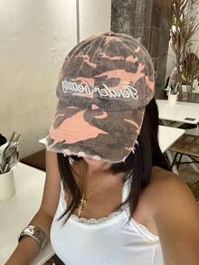 沙漠迷彩户外立体字母刺绣水洗做旧破洞时尚弧形帽檐棒球帽,男士棒球帽,小众设计帽子,水洗做旧迷彩帽,3D字母刺绣软顶帽,时尚水洗破洞迷彩帽,女士棒球帽,情侣帽 - 彩色 - 查看 5