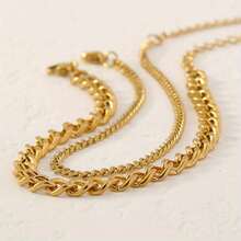 2pcs Chic Women'S Anklet Set - Stainless Steel Double Layer Cuban Chain, Perfect For Daily Wear & Vacation - Vàng - Xem 3