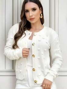 Winter Coat Knitted Cold Weather Blouse Cardigan Style Casual Party Knitwear Women's Clothing - trắng - Xem 3