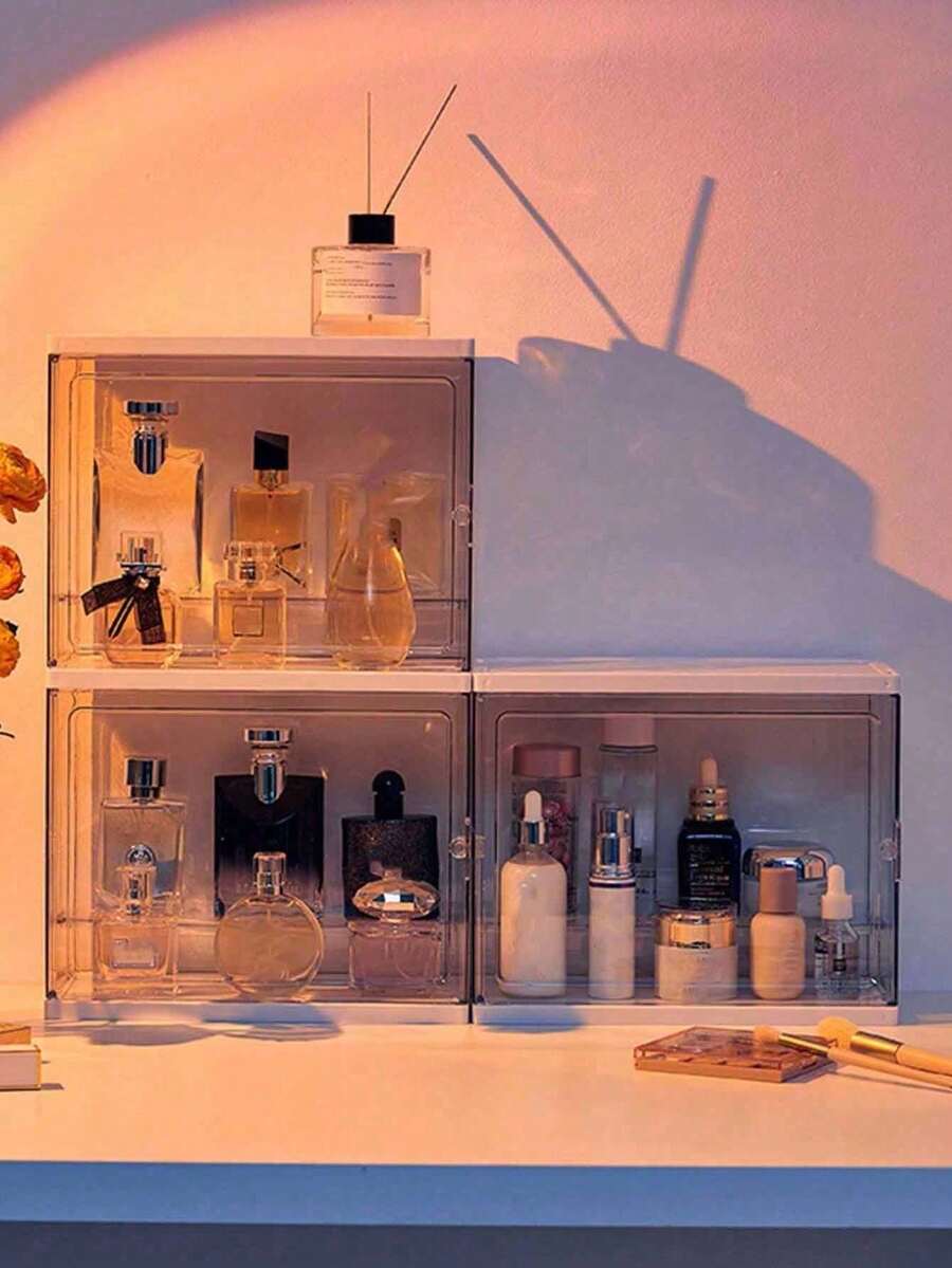 1pc Minimalist Luxury Home Storage & Organization Box, Acrylic Cosmetic Organizer Box, Tabletop Storage For Skincare, Fragrance, Aromatherapy, Dresser Decor