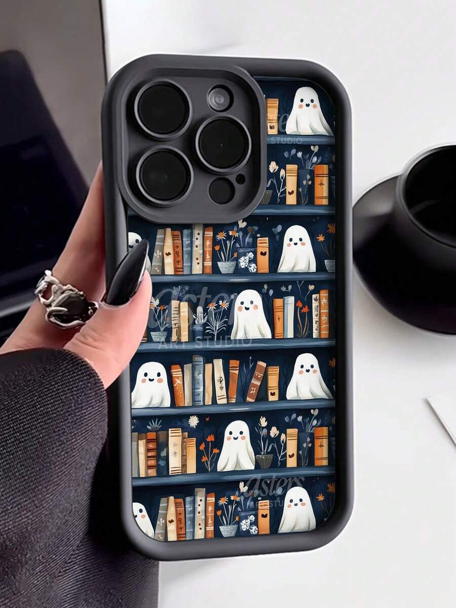 1个加厚防摔时尚书架幽灵图案印花手机保护壳，兼容 11/12/13/14/11 Pro Max/12 Pro Max/13 Pro Max/14 Pro Max XR/15/15 Pro/15 Pro Max/16/16 Pro/16 Pro Max，Galaxy A05/A15/A25/A35/A53/A54/A55/S23/S24，防水防震防刮，国际版，非国内版 - 彩色 - 查看 1