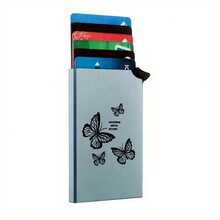 Portafoglio minimalista da donna con motivo a farfalla di OBCREATOR, portafoglio slim, porta carte di credito con scomparti a comparsa, protezione RFID, custodia in metallo per carte di credito unisex, organizer (Nero, Argento, Dorato, Grigio, Rosso, Blu)