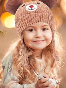 1 pezzo di cappellino invernale carino a forma di orsetto per bambini - berretto in maglia di lana unisex per attività all'aperto, caldo, in tessuto misto colore spesso, morbido e caldo, cappello per bebè - 1PC - Visualizzare 3