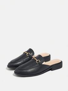 Giày mules nữ mũi tròn, kiểu dáng casual Anh Quốc, giày cao cổ, giày slip-on đa năng, thanh lịch và thoải mái cho sinh viên, màu đen. - màu đen - Xem 5