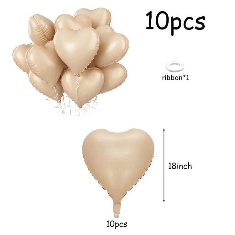 Globos con forma de corazón en colores beige, crema y marrón, 10/15/20 piezas de globos de helio con forma de corazón en colores crema, beige y café de 18 pulgadas, para decoraciones de San Valentín, compromiso, cumpleaños, despedida de soltera, boda, graduación, revelación de género, aniversario y fiestas - Multicolor - Añade 14