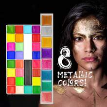 36 Colors Face Painting + Brushes, Professional Body Painting, Large Cream Color Face Painting Palette Set, Suitable For Halloween, Holiday Parties, Special Effect Costumes, Cosplay Makeup - Multicolor - View 5