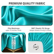Lux Decor 4-Piece Satin Sheet Set, Silky Soft Polyester Bed Sheets With Deep Pocket Fitted Sheet, Breathable Cooling And Refreshing Bedding, Soft Touch, Washable Bed Linen For Home, Bedroom And Guest Room - Lake Blue - 查看 5