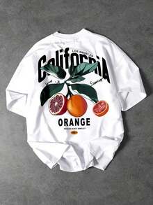 Camiseta Casual Ligera de Manga Corta para Hombre Shwiy, Estilo Vacacional de Verano, con Estampado de Frutas Cítricas, Diseño Minimalista de Los Ángeles, Ajustada, para Uso Diario en Primavera y Verano - Blanco - Ver 1