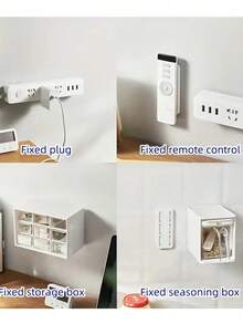 1/2/3/4 件塑料插座固定器，家用壁挂式插座整理器，无需钻孔电源板支架，自粘胶带设计，插入式固定器，家用整理器，家居装修及其他工具收纳 - 彩色 - 查看 4