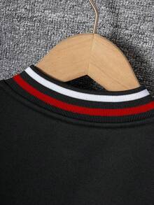 Young Boy Casual Stylish Letter Embroidery & Print Contrast Color Collar & Cuff Long Sleeve Hoodie Sweatshirt - màu đen - Xem 4
