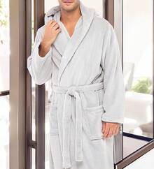 Mens Robe With Hood, Plush Fleece Hooded Mens Bathrobe, Big And Tall Bath Robe For Menhalloween - Light Grey - View 2