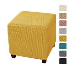 1pc Fleece Footstool Cover, Square Foldable Storage Ottoman Furniture Protector, Elastic Footrest Slipcover, Suitable For Living Room - Multicolor - View 12